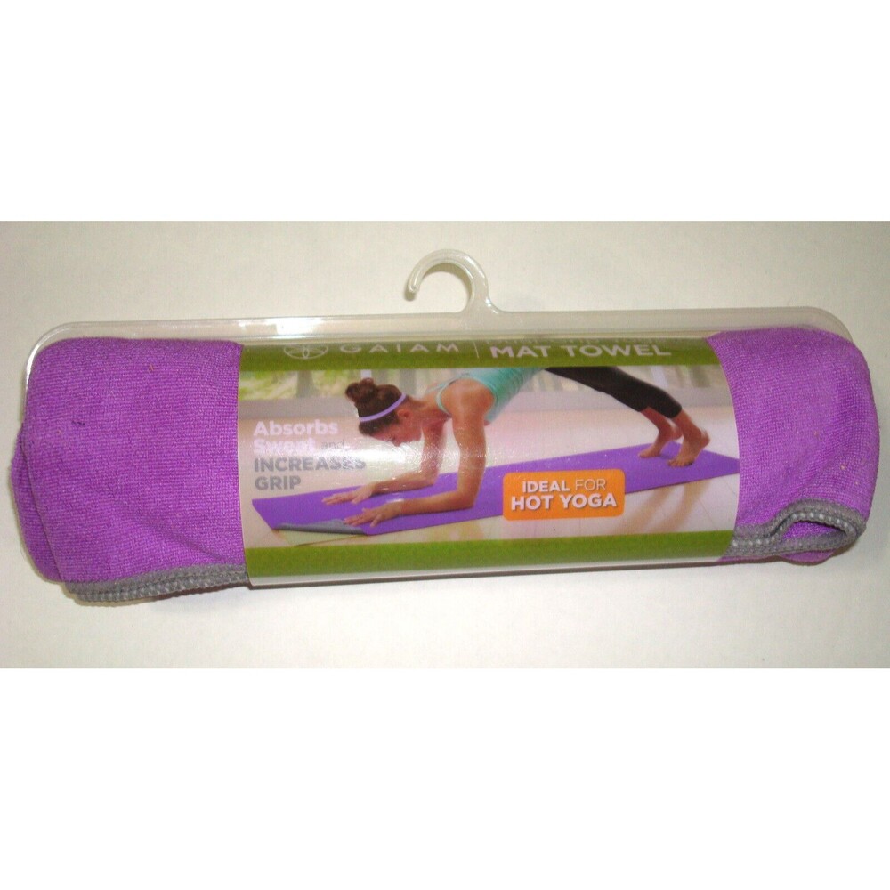New Gaiam Mat Towel Fast Drying Non Slip Hot Yoga Pilates Pink Purple Gray Grip
